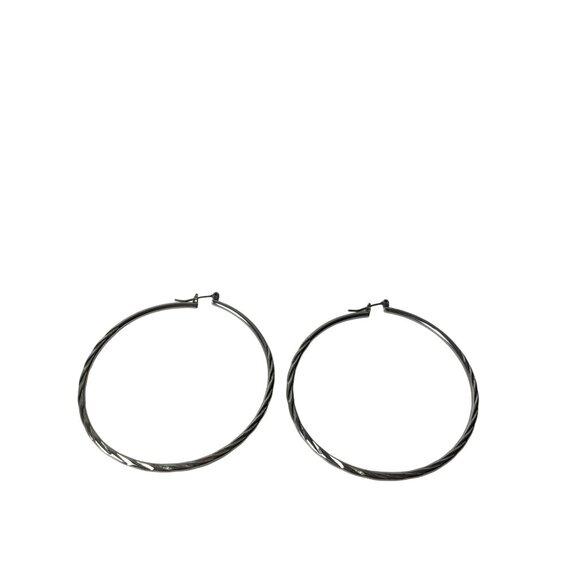 Silvertone Twisted Textured Hoop Earrings 2 inches - Picture 1 of 3